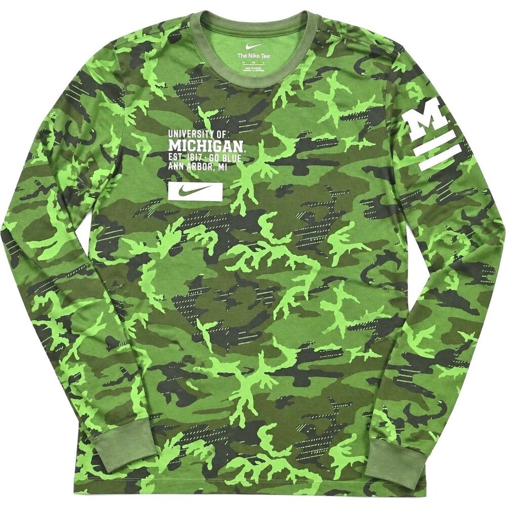 Nike Michigan Wolverines Military Appreciation Camo Long Sleeve Shirt Mens MD